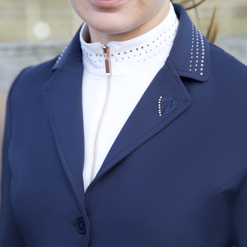 Hy Equestrian Roka Royal Show Jacket - Navy/Rose Gold Diamante-7