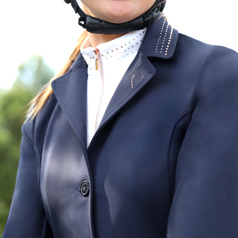 Hy Equestrian Roka Royal Show Jacket - Navy/Rose Gold Diamante-5