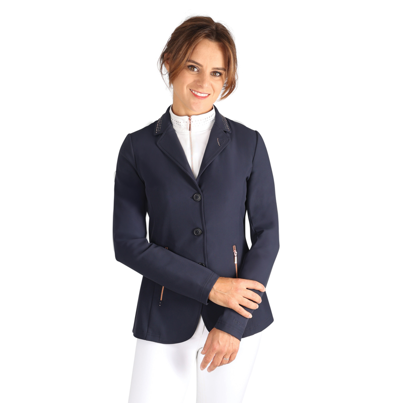 Hy Equestrian Roka Royal Show Jacket - Navy/Rose Gold Diamante-1