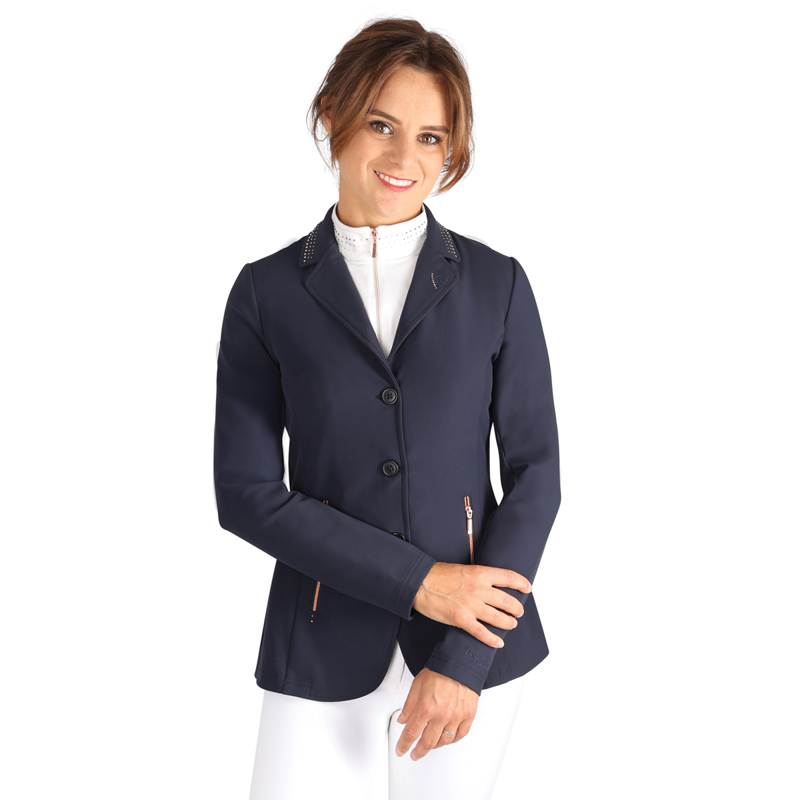 Hy Equestrian Roka Royal Show Shirt - White/Rose Gold Diamante-6