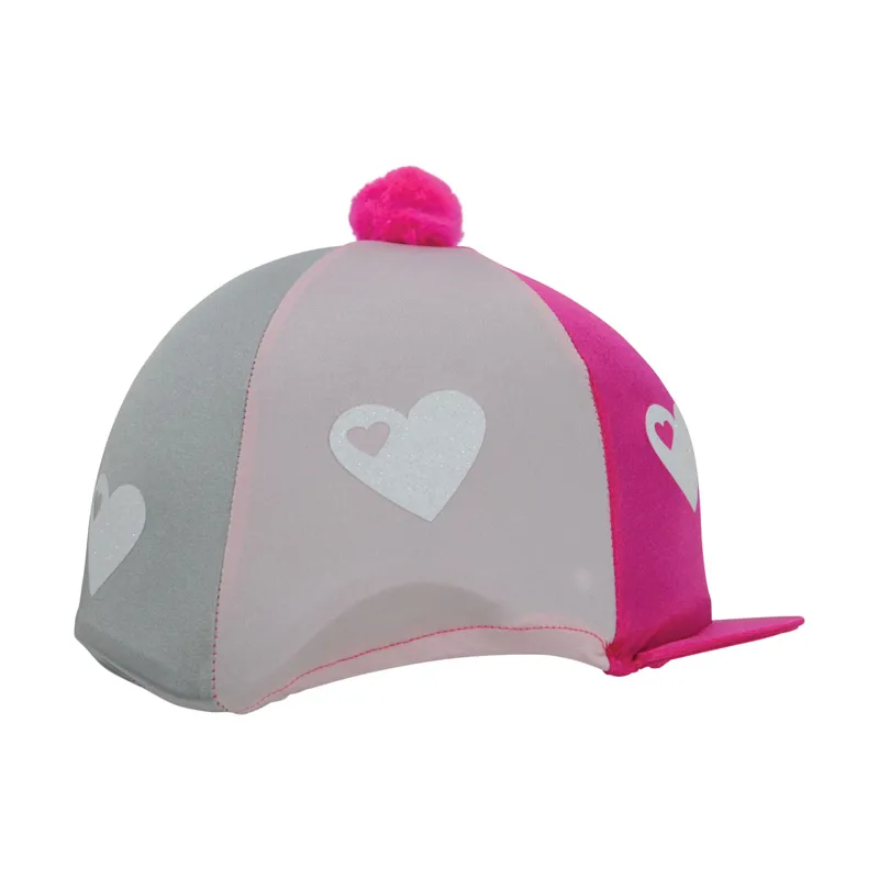 Hy Equestrian Glitter Hearts Hat Cover - Hot Pink/Silver