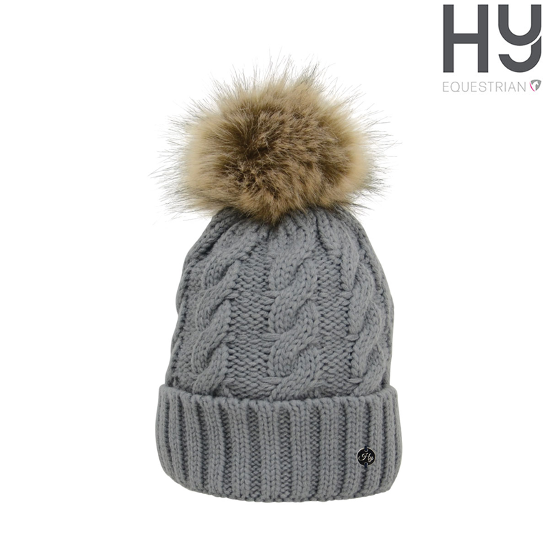 HyFASHION Melrose Cable Knit Bobble Hat - Grey 