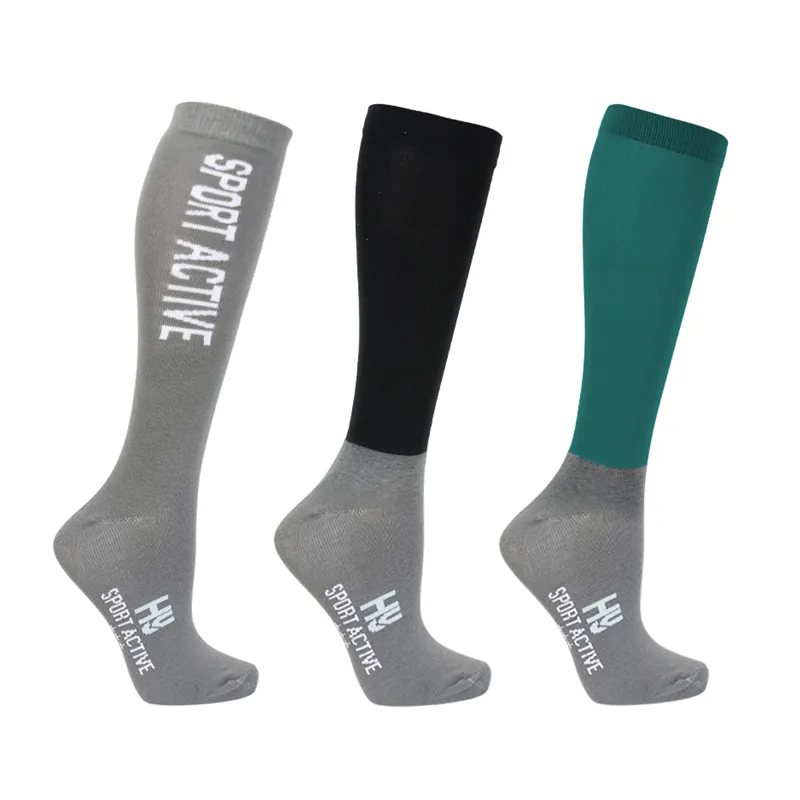 Hy Sport Active Riding Socks - 3 Pack - Alpine Green/Pencil Point Grey/Black
