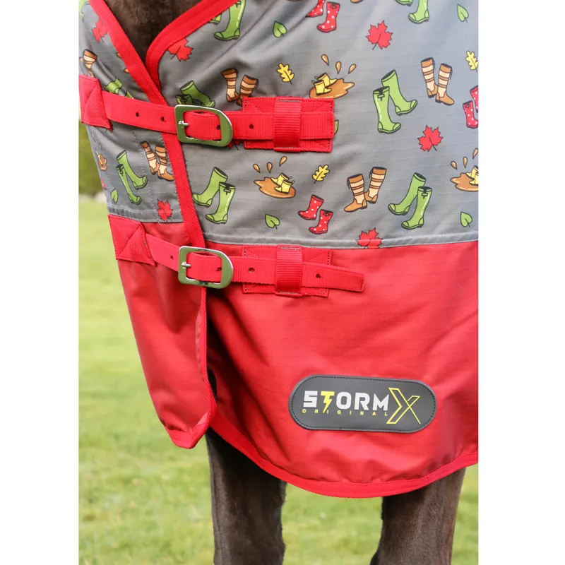 Hy StormX Original Country Walks 100g Turnout Rug - Burgundy/Grey-1