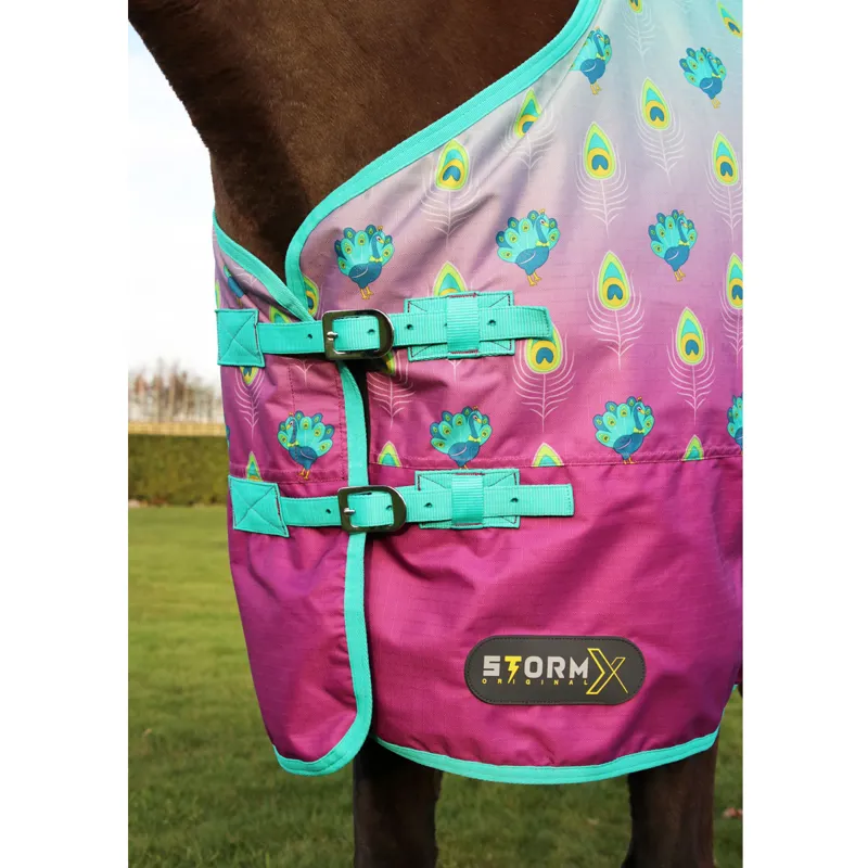Hy StormX Original Perry The Peacock 0g Turnout Rug - Turquoise/Violet Ombre-1