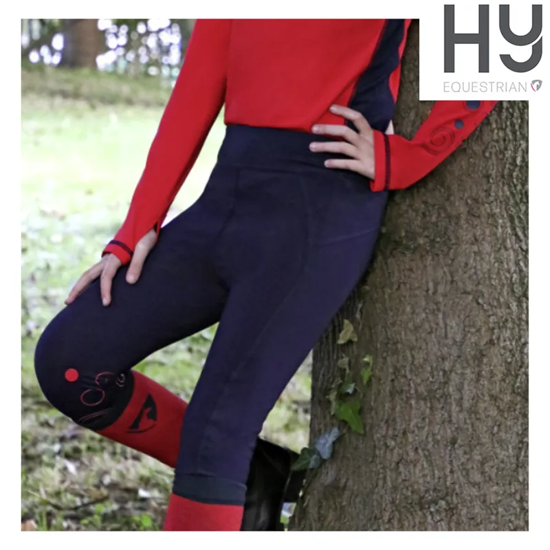 Hy Equestrian DynaMizs Ecliptic Riding Tights - Red/Navy-1