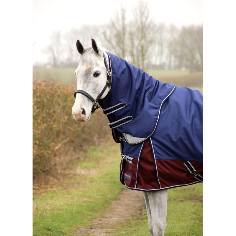 Hy DefenceX System 2 In 1 100g Turnout Rug + 300g Liner - Navy/Damson Red-1
