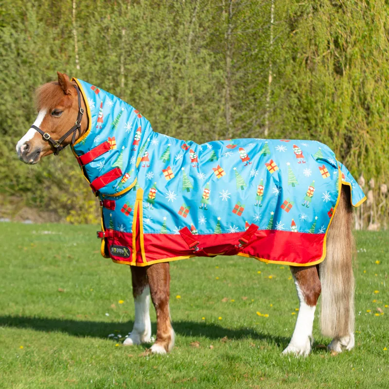 Hy StormX Original Jolly Elves 200 Combi Turnout Rug - Winter Blue/Festive Red