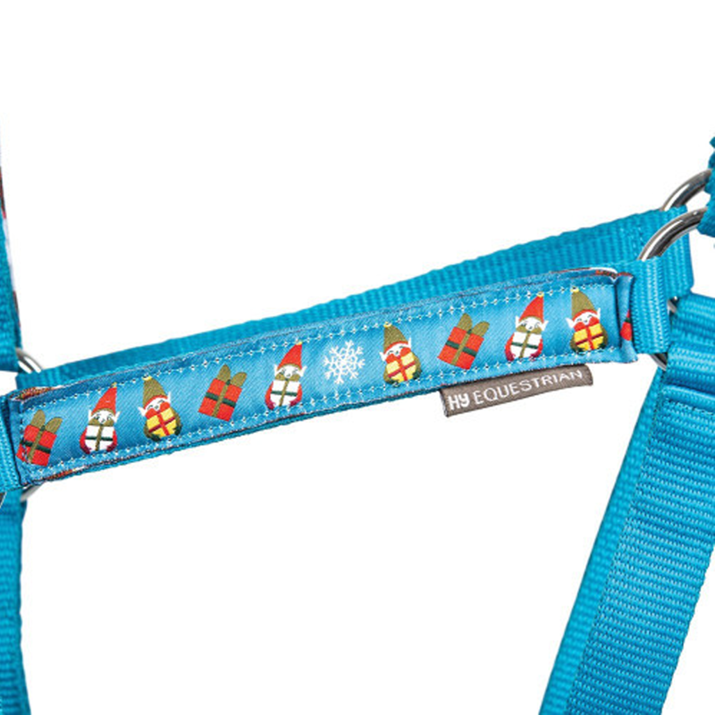 Hy Equestrian Jolly Elves Headcollar and Leadrope Set - Winter Blue/Festive Red-1