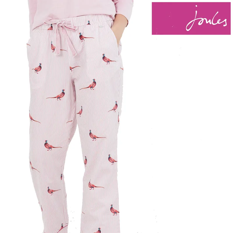 Joules Luna Brushed Cotton Pyjama Bottoms - Pheasant Pink Stripe