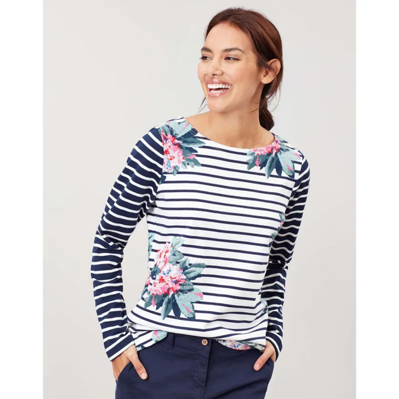 Joules Harbour Print Jersey Top - Floral Cream Stripe