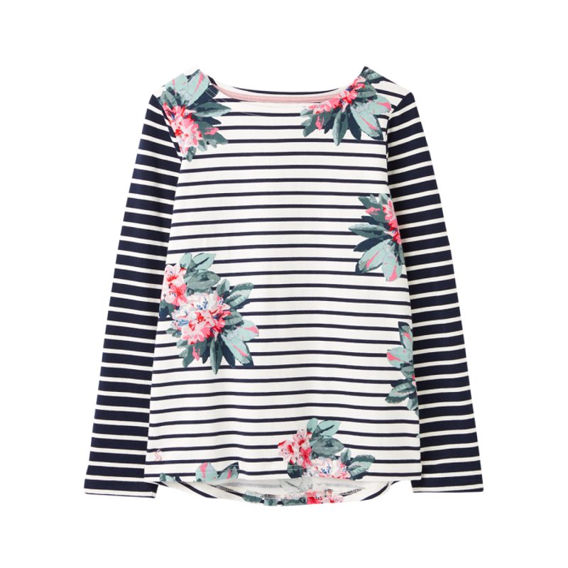 Joules Harbour Print Jersey Top - Floral Cream Stripe-2