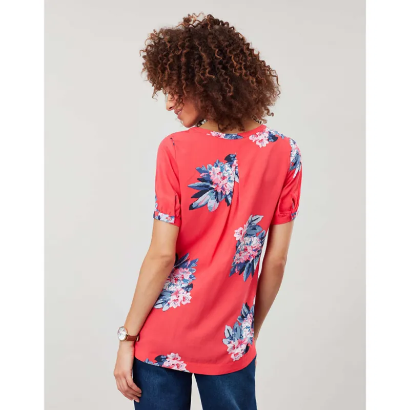 Joules Leona Notch Neck Woven Top - Floral Red-1