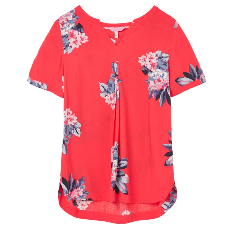 Joules Leona Notch Neck Woven Top - Floral Red