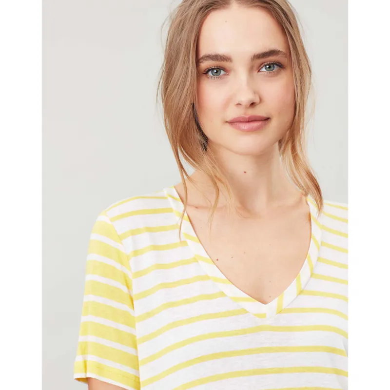 Joules Lola Stripe V-Neck T-Shirt - White Yellow Stripe-1