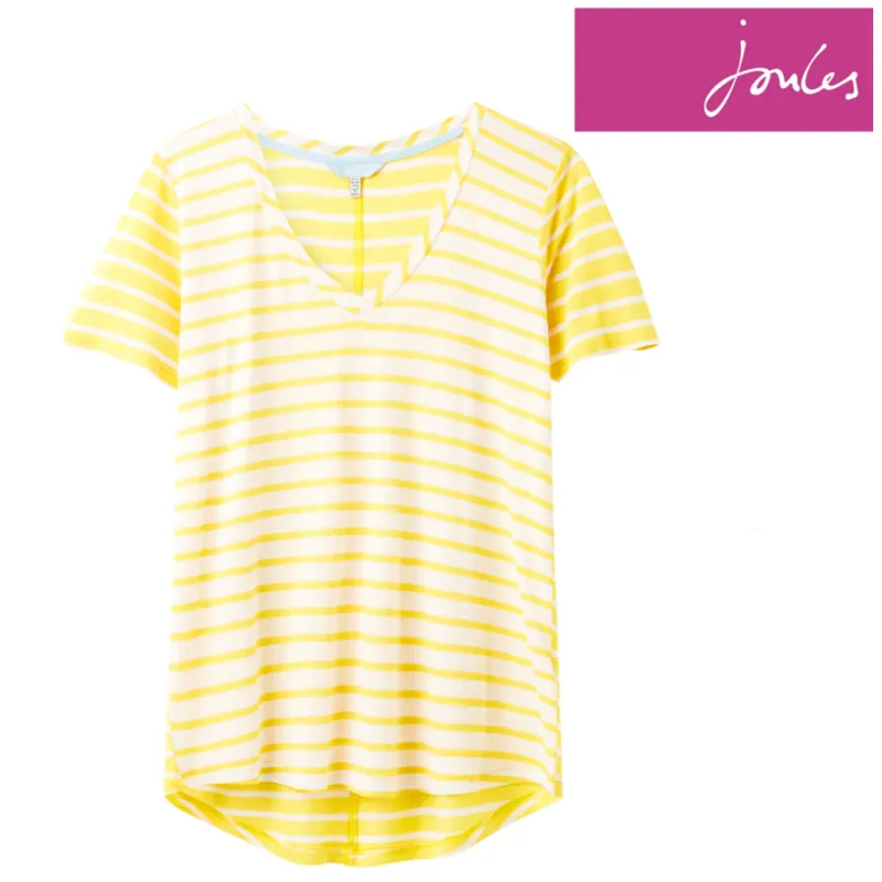 Joules Lola Stripe V-Neck T-Shirt - White Yellow Stripe-2