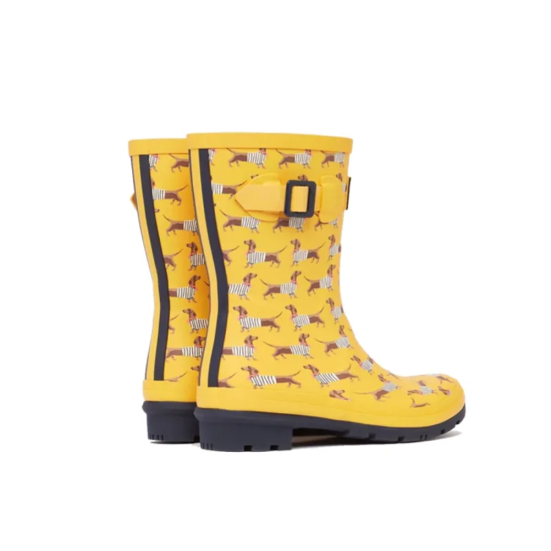 Joules Molly Mid Height Printed Wellies - Yellow Sausage Dog-1