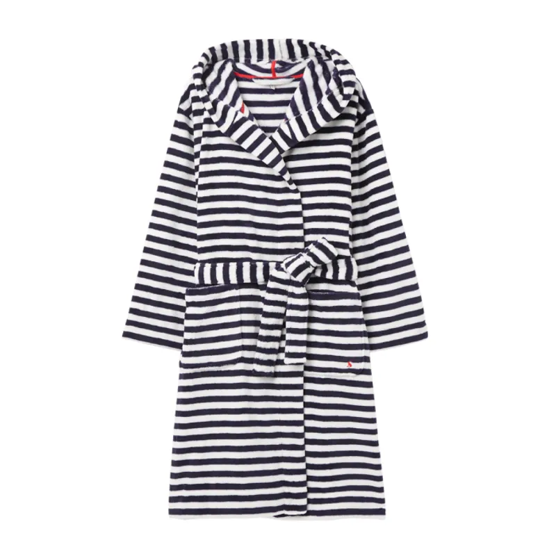 Size L-XL Joules Rita Women's Fleece Dressing Gown Blue Cream Stripe