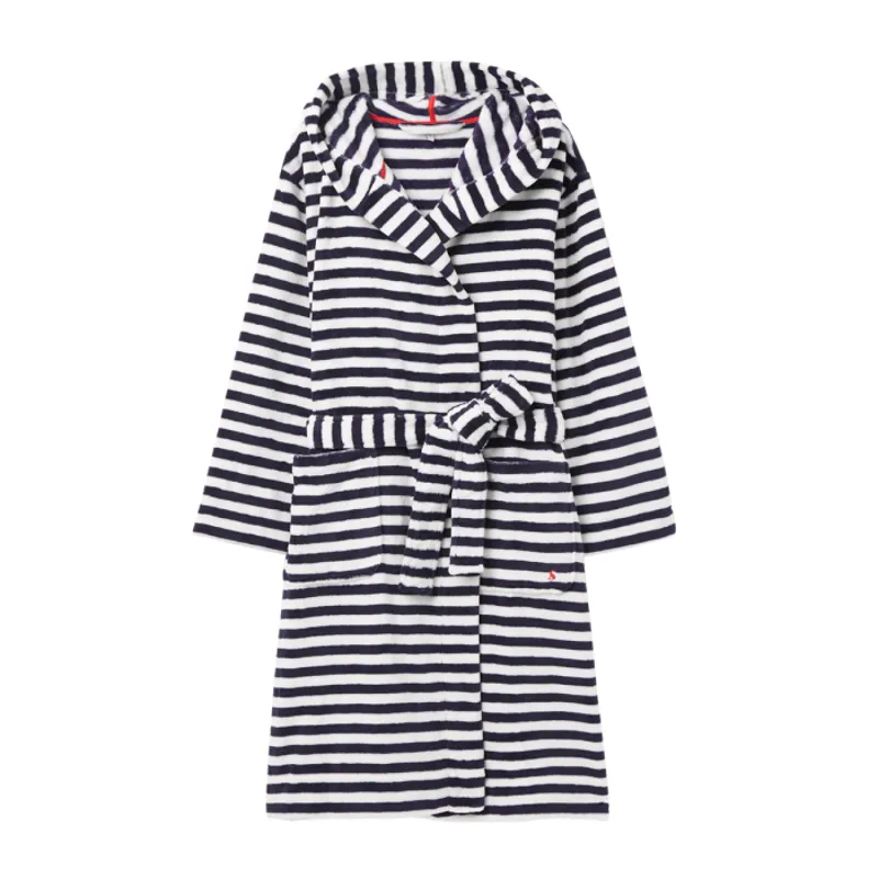 Joules Rita Fluffy Dressing Gown - Blue Cream Stripe