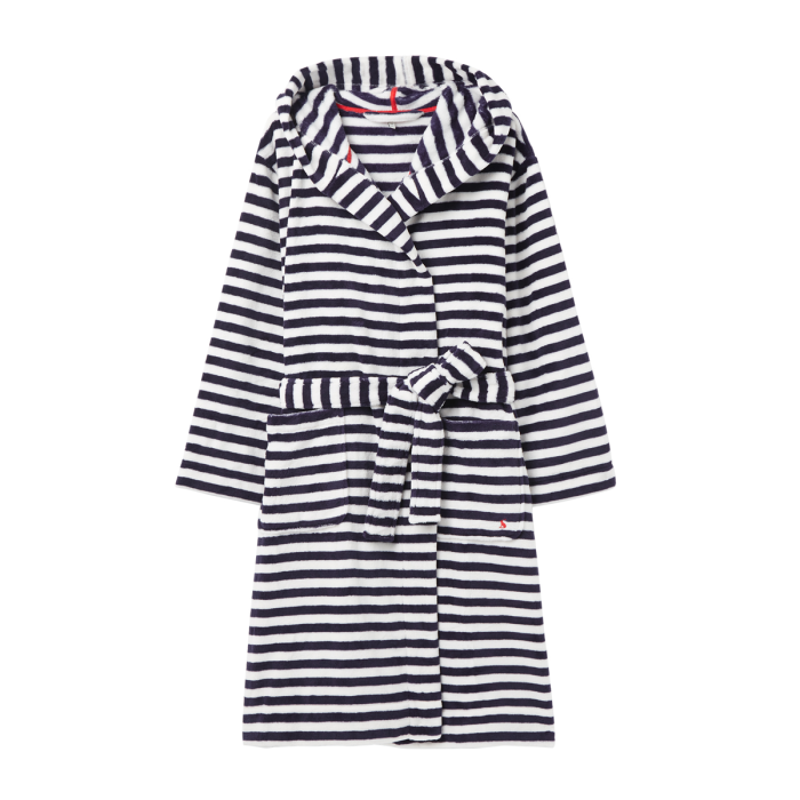 Joules Rita Fluffy Dressing Gown - Blue Cream Stripe-3