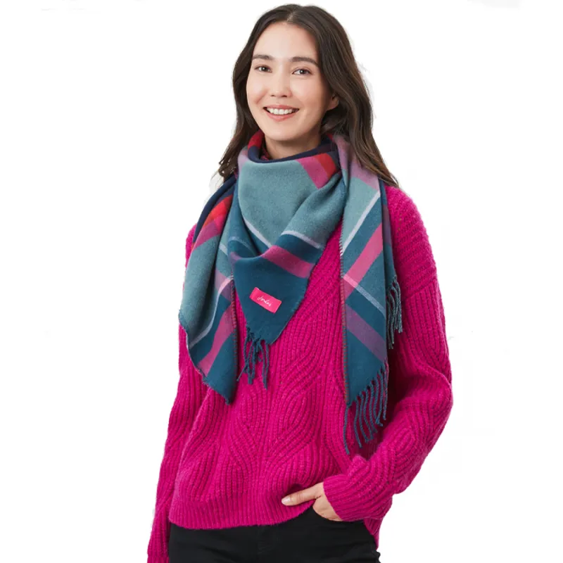 Joules Wilstow Triangle Checked Scarf - Navy Teal Pink Check