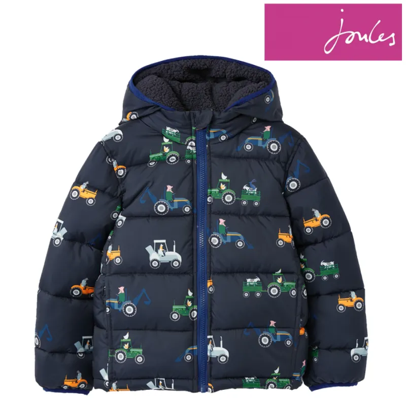 Joules Kingsbury Children's Printed Padded Coat - Navy Tractor-2