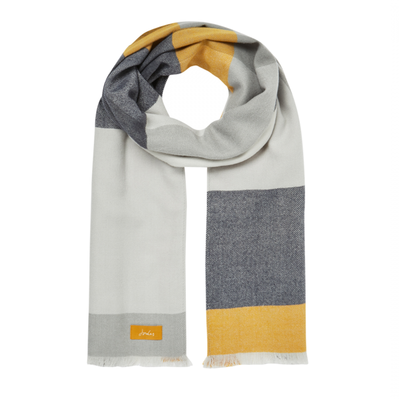 Joules Bridey Checked Scarf - Cream Grey And Yellow Check-1