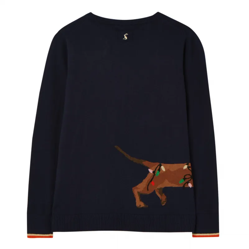 Joules Festive Crew Neck Intarsia Block Jumper - Navy Dog-1
