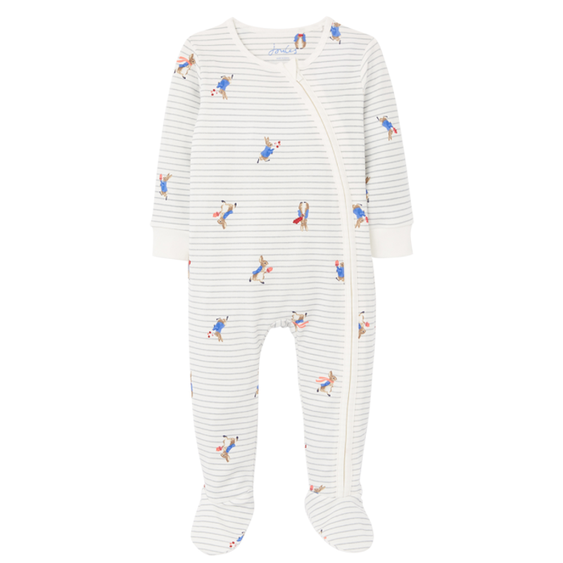 Joules Peter Rabbit Zippy Baby Grow - Grey Stripe Peter-1