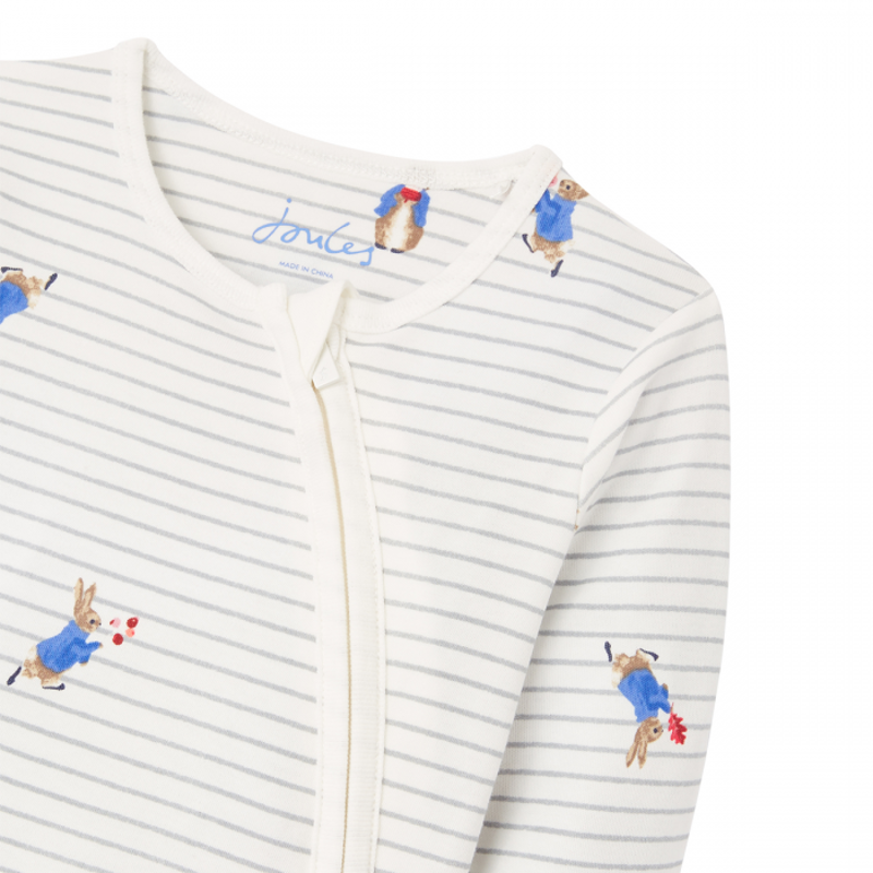 Joules Peter Rabbit Zippy Baby Grow - Grey Stripe Peter-2