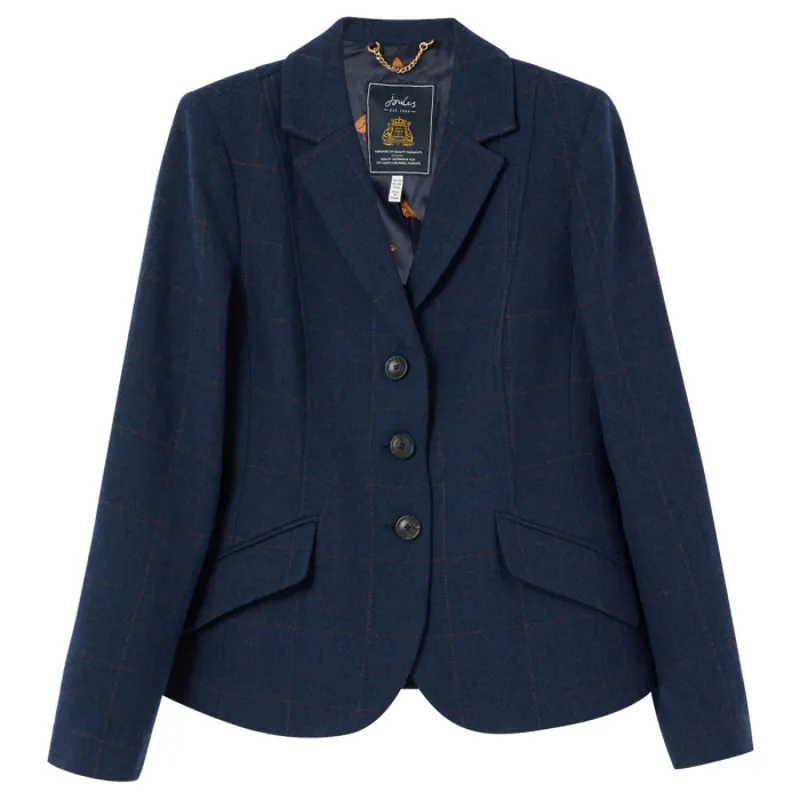 Joules Milford Single Breasted Shorter Tweed Jacket - Navy Tweed-2