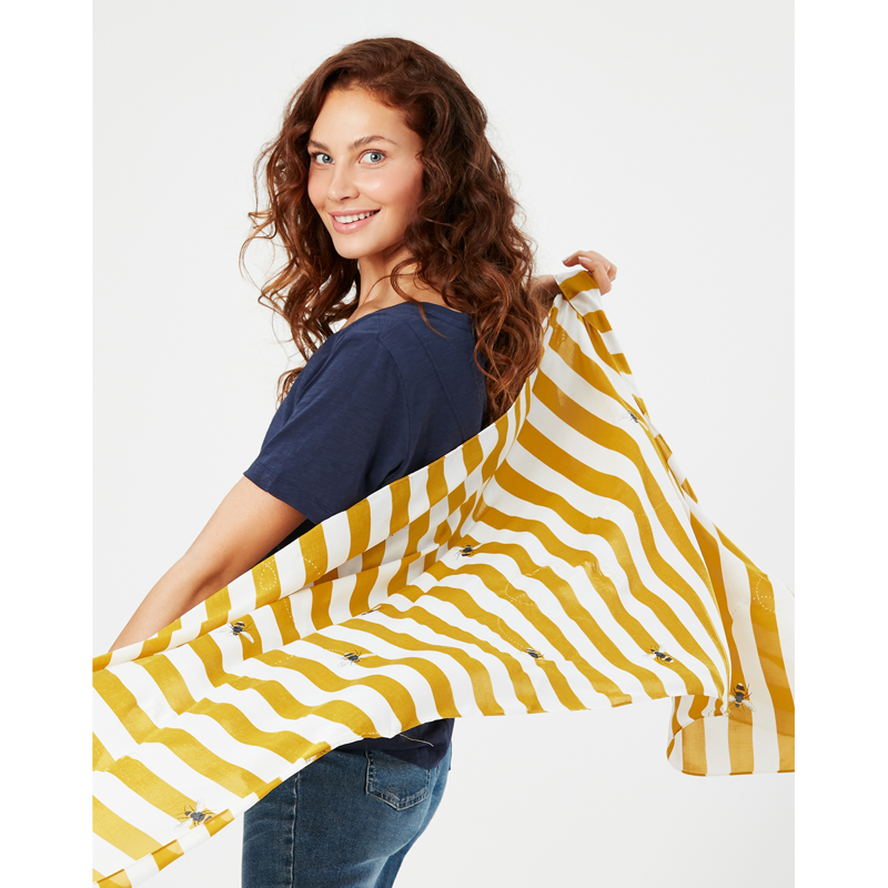 Joules Eco Conway Lightweight Printed Scarf - Antique Gold and Cream-1