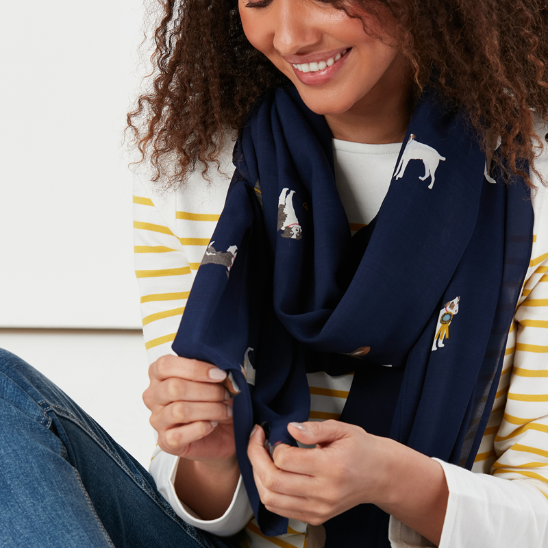 Joules Eco Conway Lightweight Printed Scarf - Dog Portrait-1