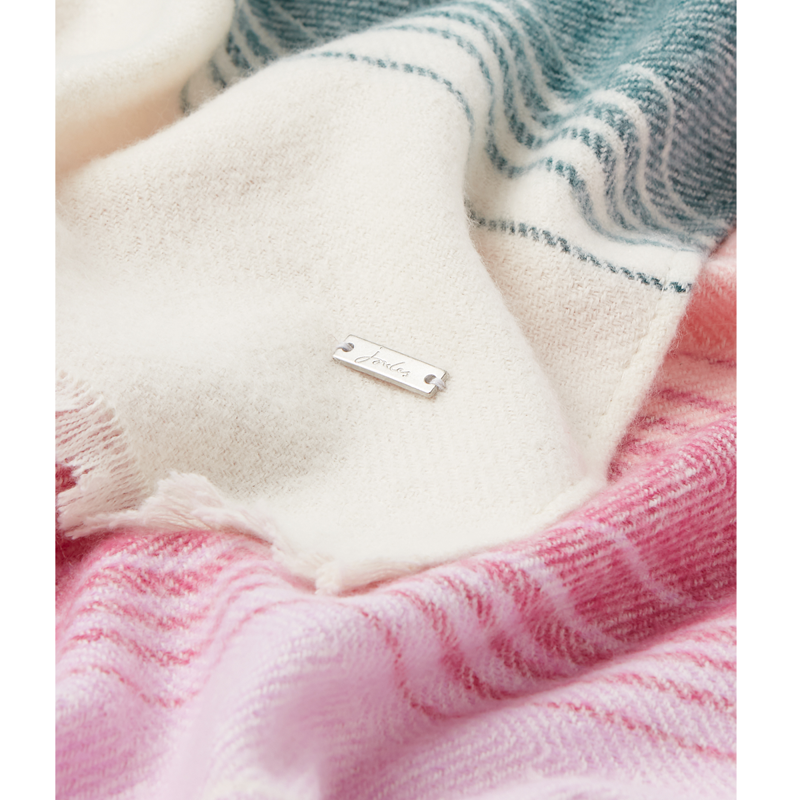 Joules Bridey Checked Warm Handle Scarf - Cream Pink Green Stripe-2