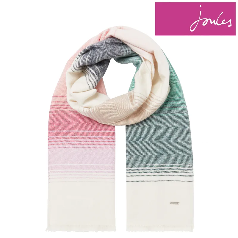 Joules Bridey Checked Warm Handle Scarf - Cream Pink Green Stripe