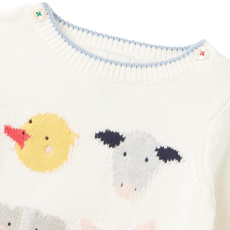 Joules The Intarsia Knit Jumper - White Animals-3