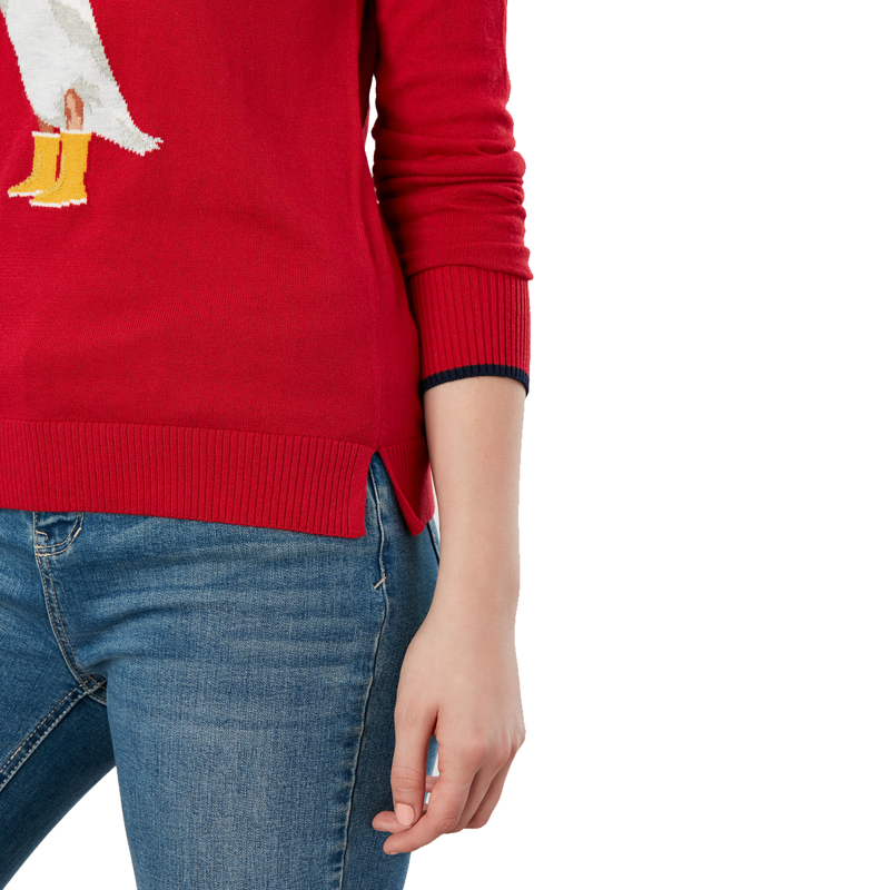 Joules Miranda Knitted Intarsia Crew Neck Jumper - Red Duck-2