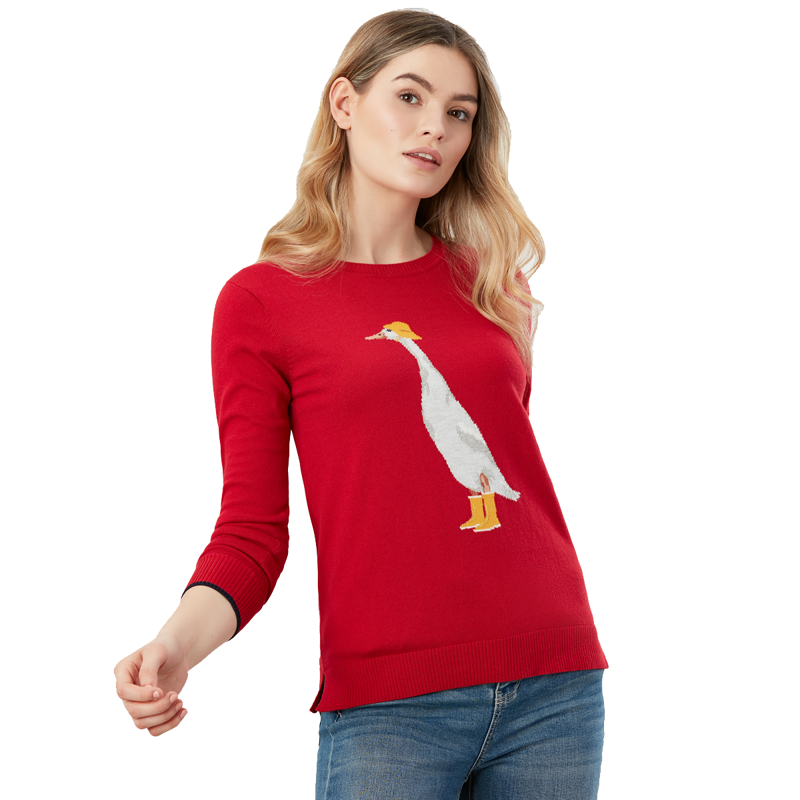 Joules Miranda Knitted Intarsia Crew Neck Jumper - Red Duck-4
