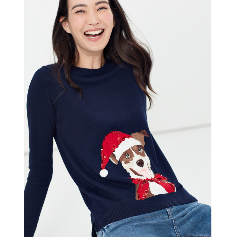 Joules Miranda Festive Intarsia Crew Neck Jumper - Festive Dog-3