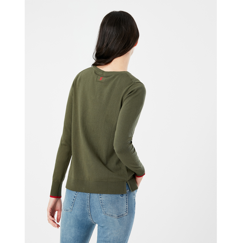 Joules Miranda Festive Intarsia Crew Neck Jumper - Green Robin-3
