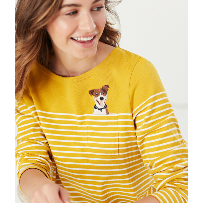Joules Harbour Long Sleeve Jersey Top - Gold Cream Stripe -2
