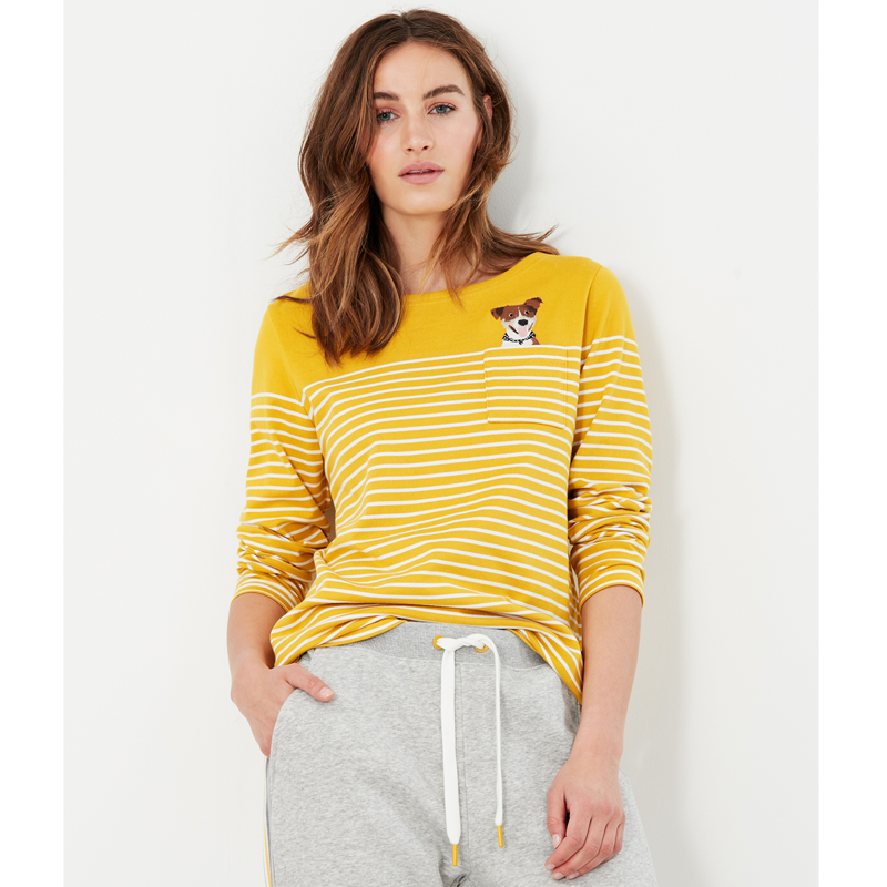 Joules Harbour Long Sleeve Jersey Top - Gold Cream Stripe -1