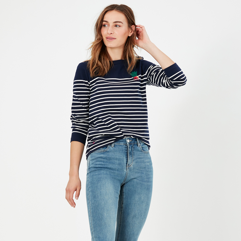 Joules Harbour Long Sleeve Jersey Top - Navy Cream Stripe-1