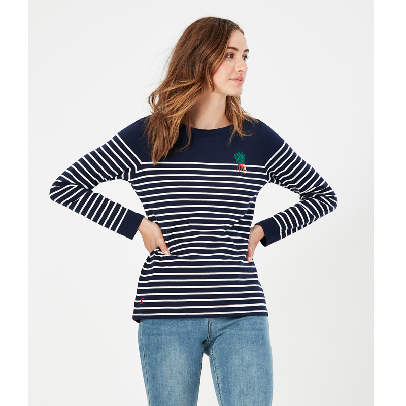 Joules Harbour Long Sleeve Jersey Top - Navy Cream Stripe-3
