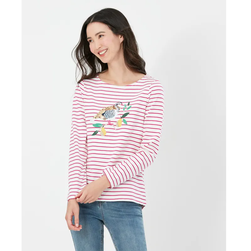 Joules Harbour Luxe Long Sleeve Jersey Top - Christmas Partridge-2