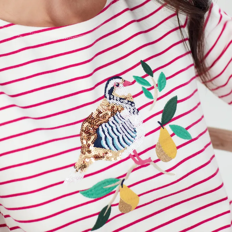 Joules Harbour Luxe Long Sleeve Jersey Top - Christmas Partridge-3