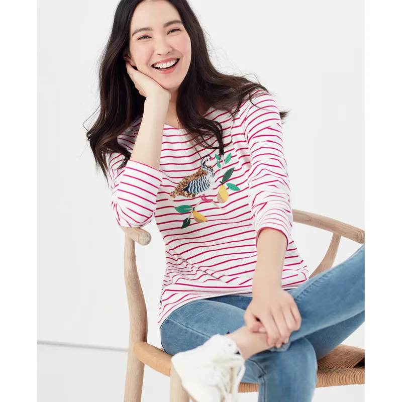 Joules Harbour Luxe Long Sleeve Jersey Top - Christmas Partridge-4