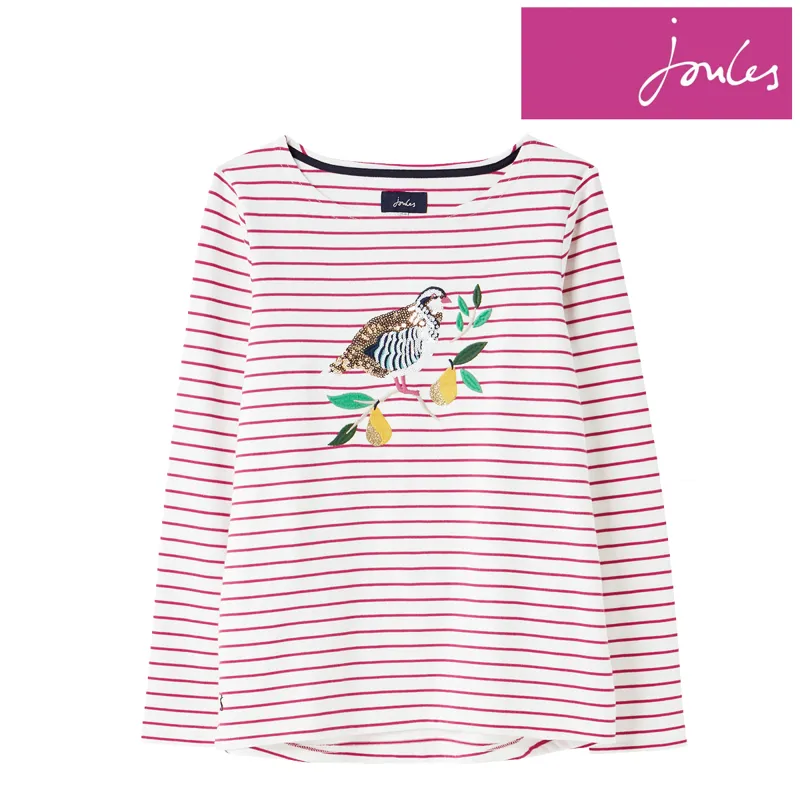 Joules Harbour Luxe Long Sleeve Jersey Top - Christmas Partridge