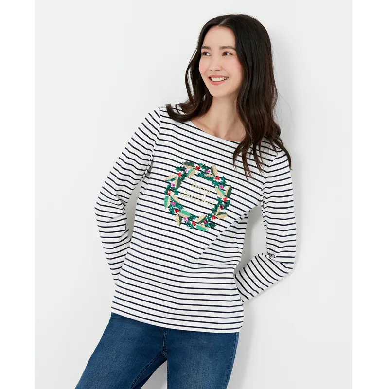 Joules Harbour Luxe Long Sleeve Jersey Top - Christmas Wreath-2