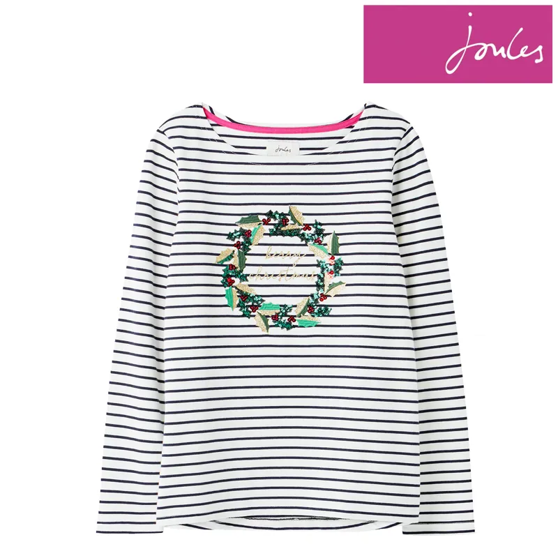 Joules Harbour Luxe Long Sleeve Jersey Top - Christmas Wreath